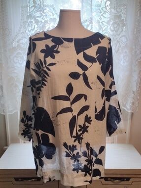 Bryn Walker Linen/Cotton Blend Floral Tunic Top Size S